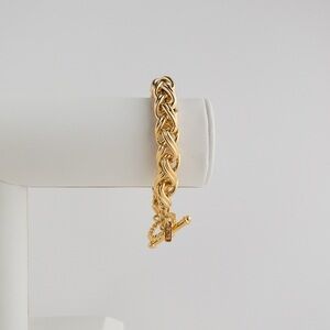Vintage Alfred Sung Chunky Rope Chain Bracelet Polished Gold Tone Toggle Clasp